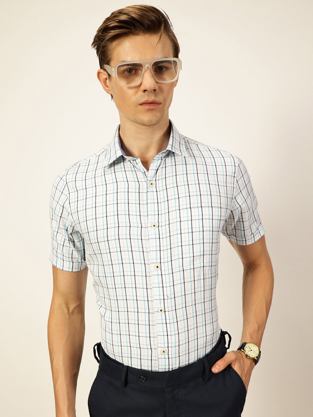 Thomas Scott Men Smart Tartan Checks Opaque Checked Formal Shirt