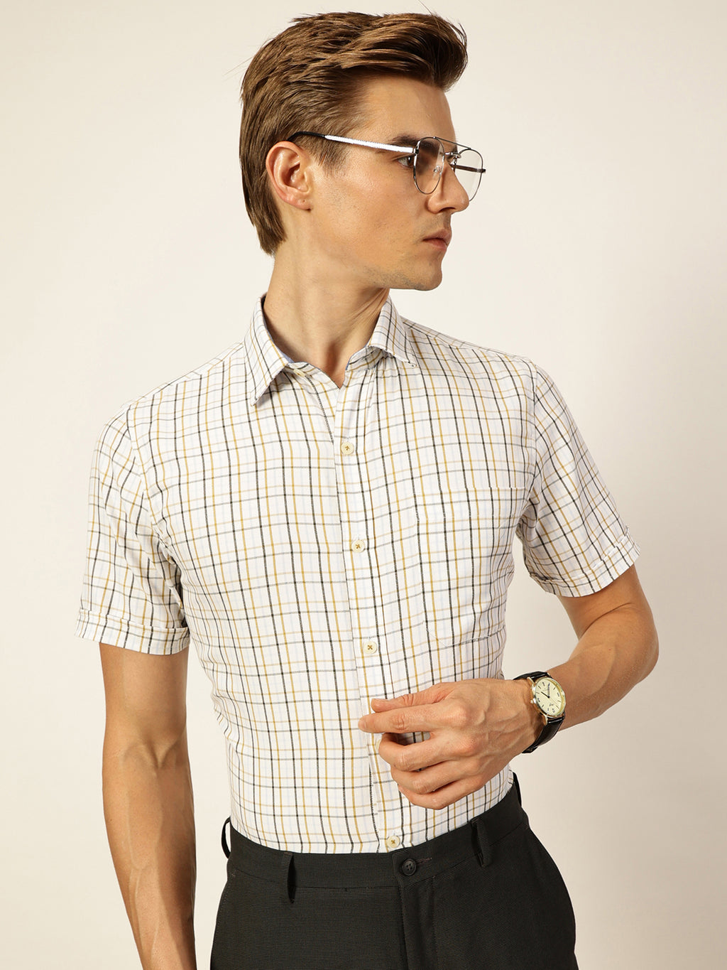 Thomas Scott Men Smart Tartan Checks Opaque Checked Formal Shirt