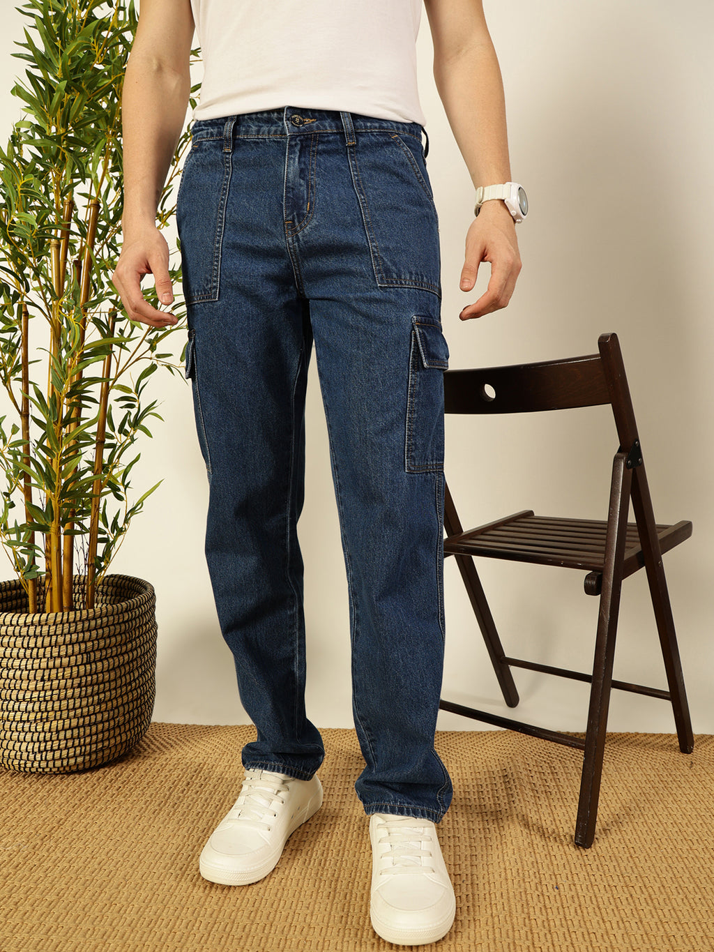 Thomas Scott Men Classic Relaxed Fit Cotton Cargo Jeans