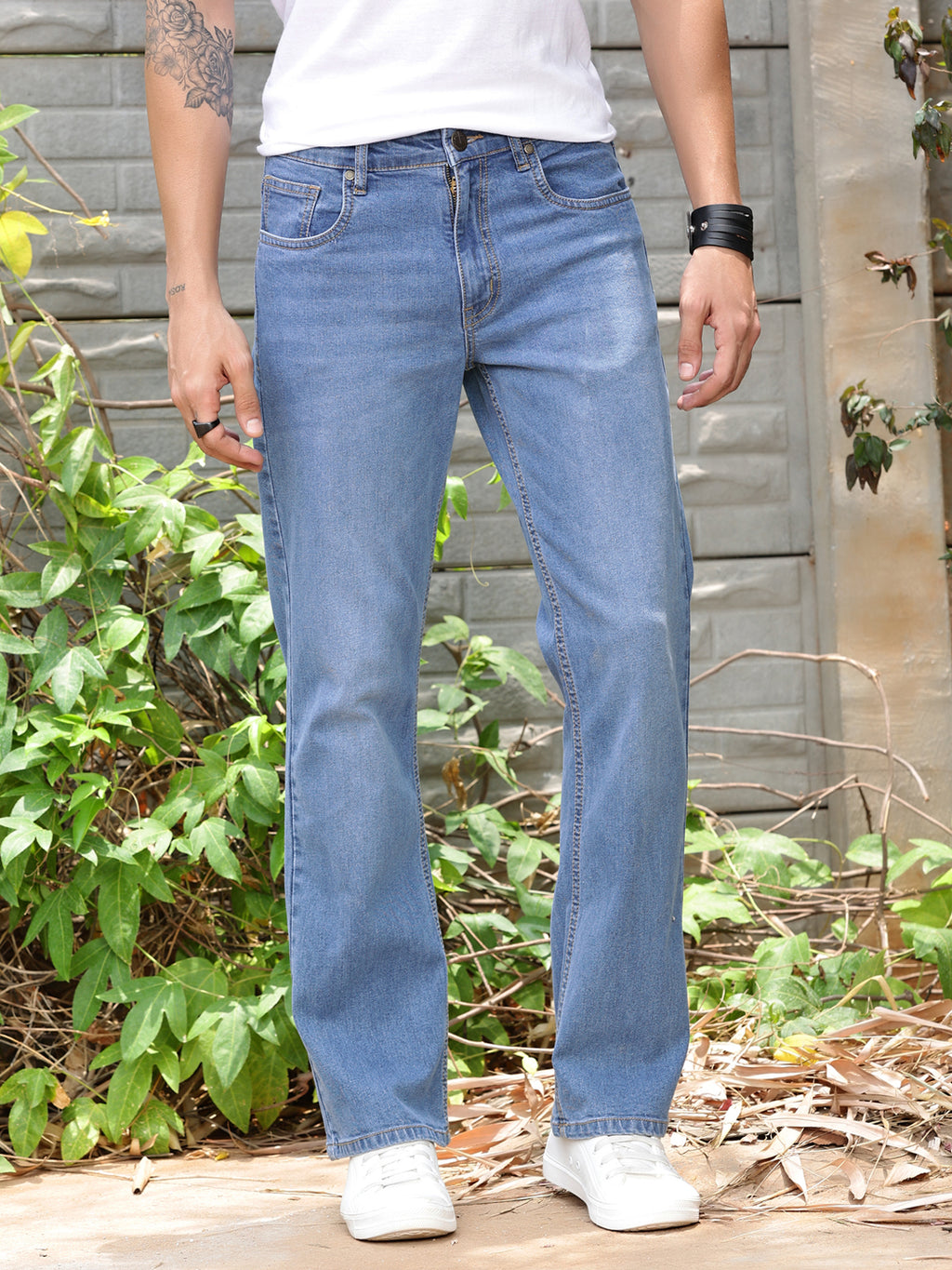 Light Indigo Smart Bootcut Light Fade Stretchable Jeans For Men