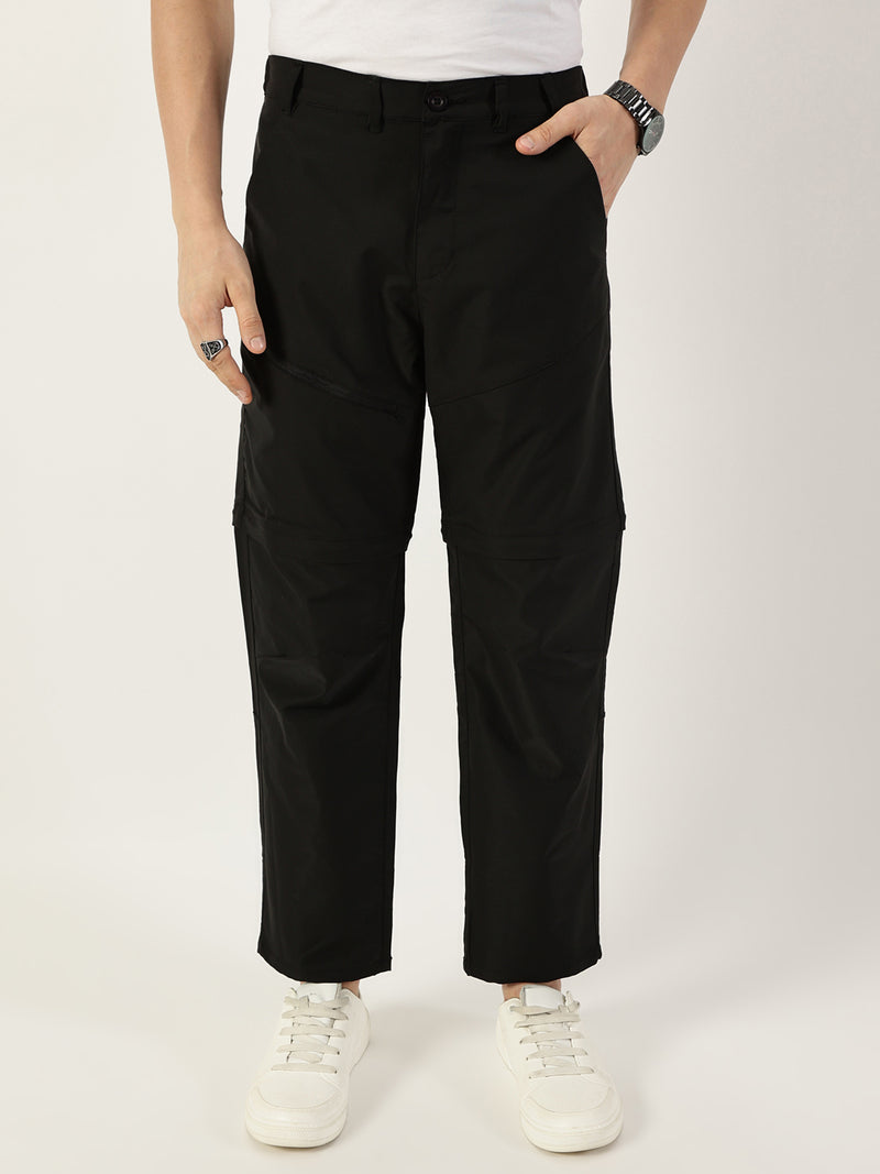 Thomas Scott Men Black Relaxed Straight Fit Convertible Trousers