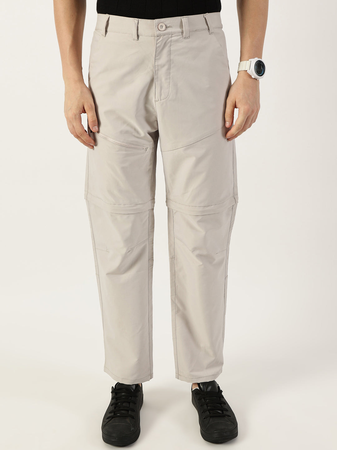 Thomas Scott Men Light Grey Relaxed Straight Fit Convertible Trousers