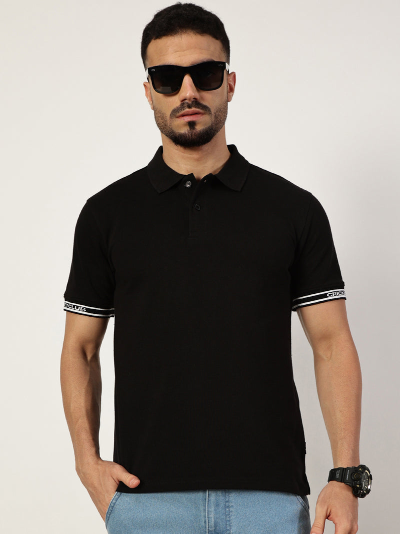 Thomas Scott Men Black Polo Collar Pockets T-shirt
