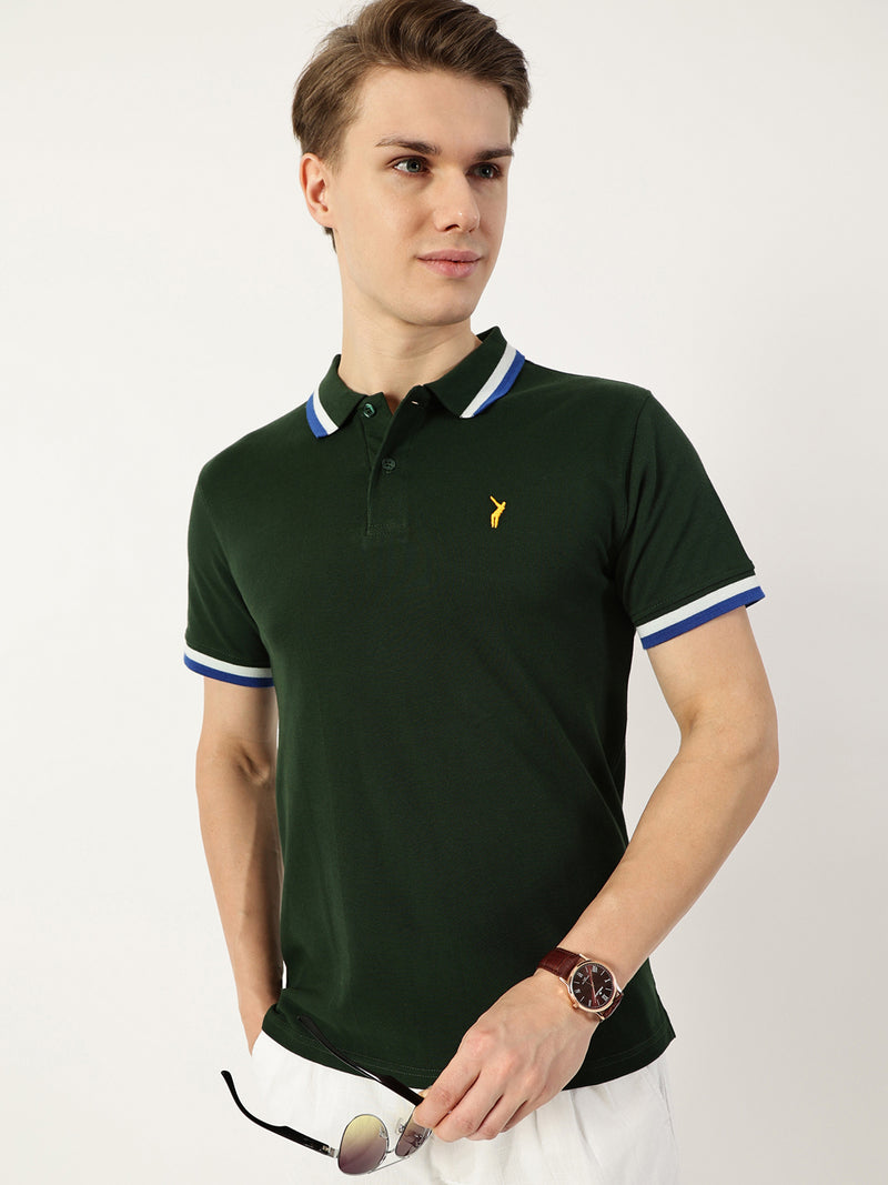 Thomas Scott Men Bottle Green Polo Collar T-shirt