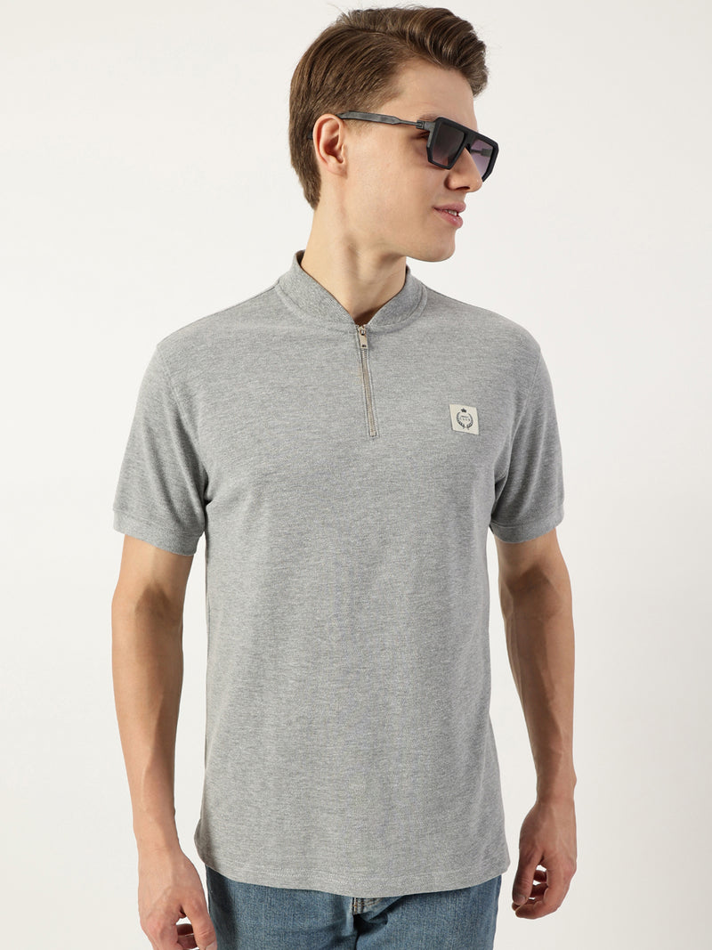 Thomas Scott Men Grey Mandarin Collar T-shirt
