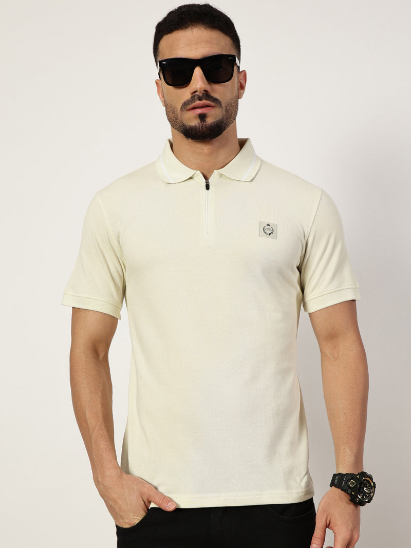 Thomas Scott Men Cream Polo Collar T-shirt