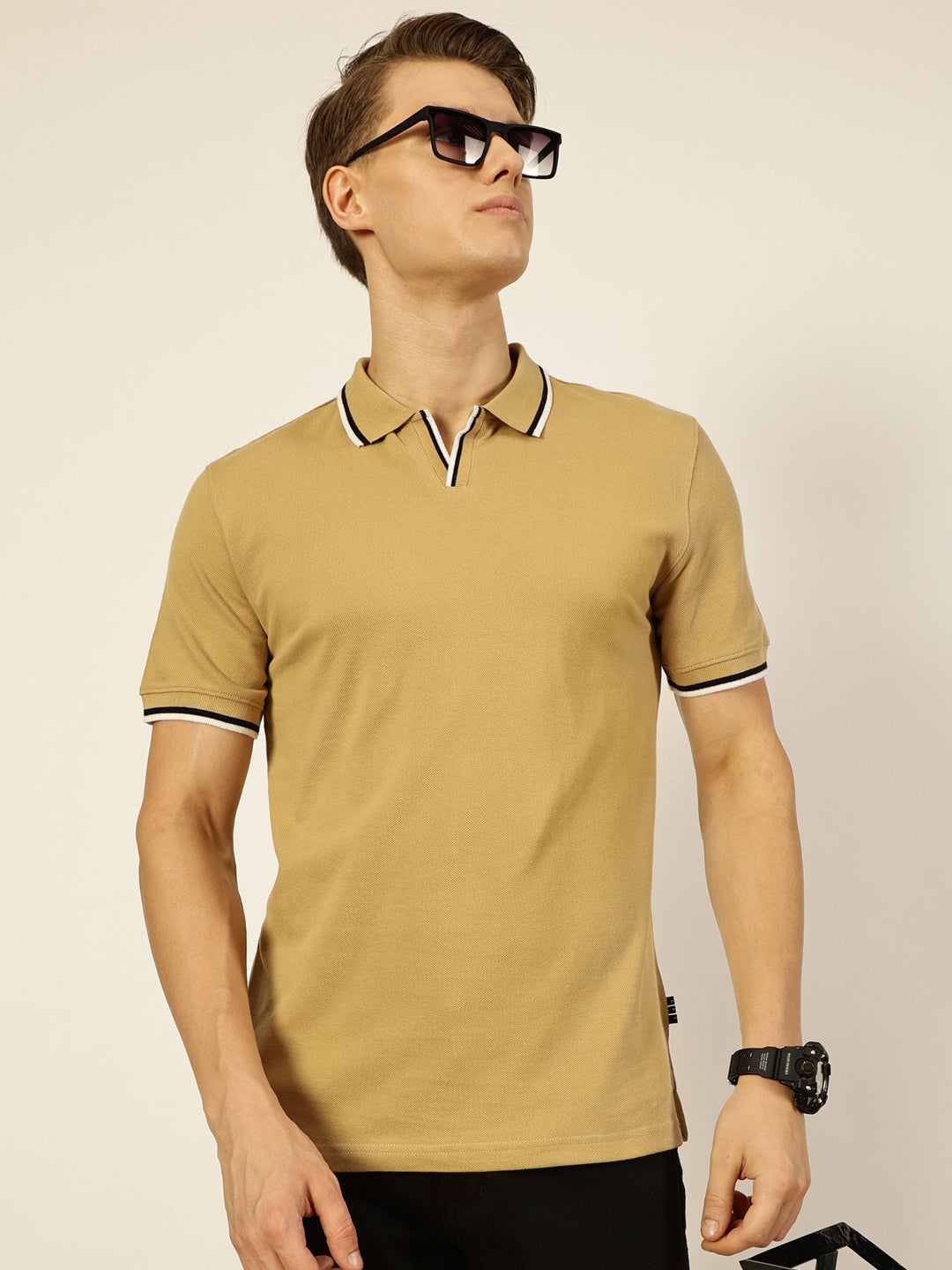 Thomas Scott Men Beige Polo Collar T-shirt