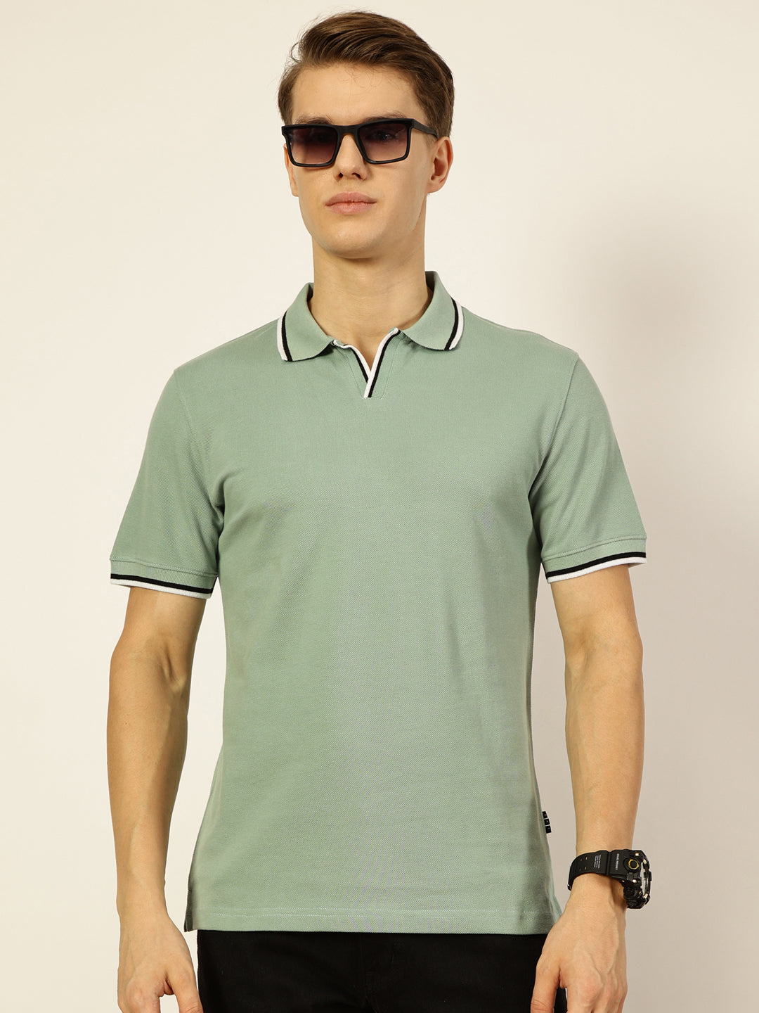Thomas Scott Men Pista Solid Polo Collar Cotton T-shirt