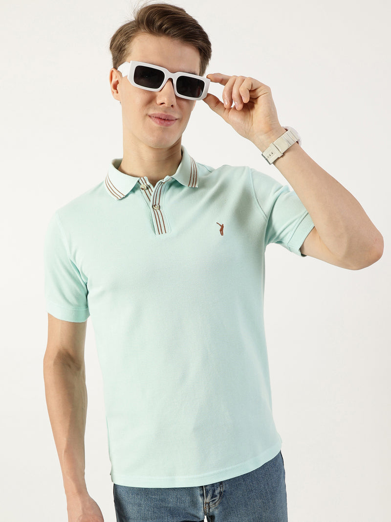 Thomas Scott Men Aqua Polo Collar T-shirt