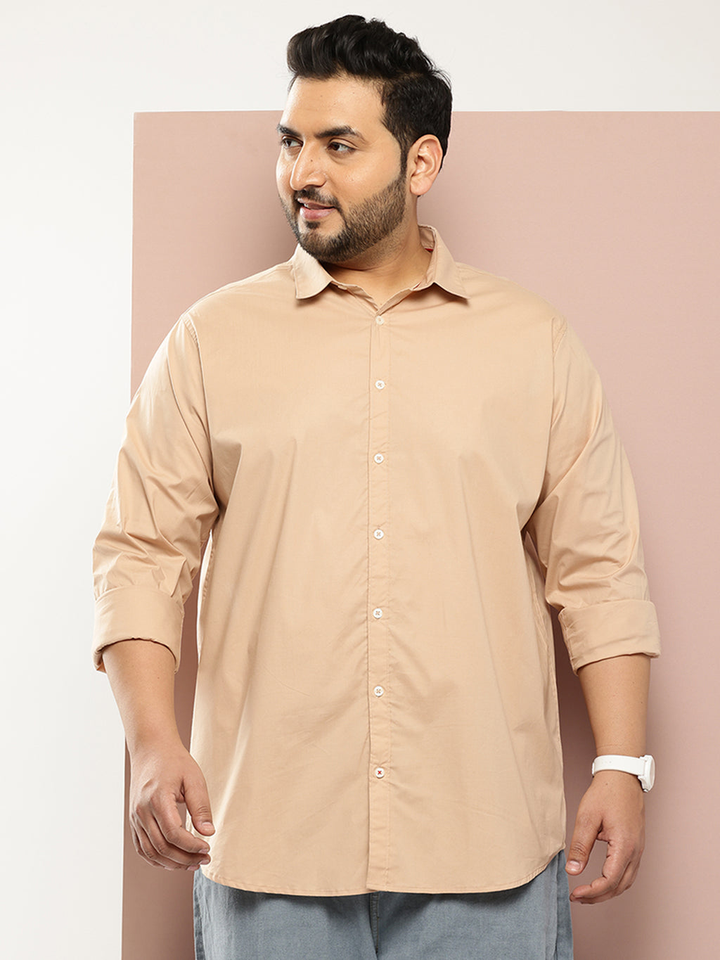 Thomas Scott Men Beige Plus Size Premium Casual Shirt