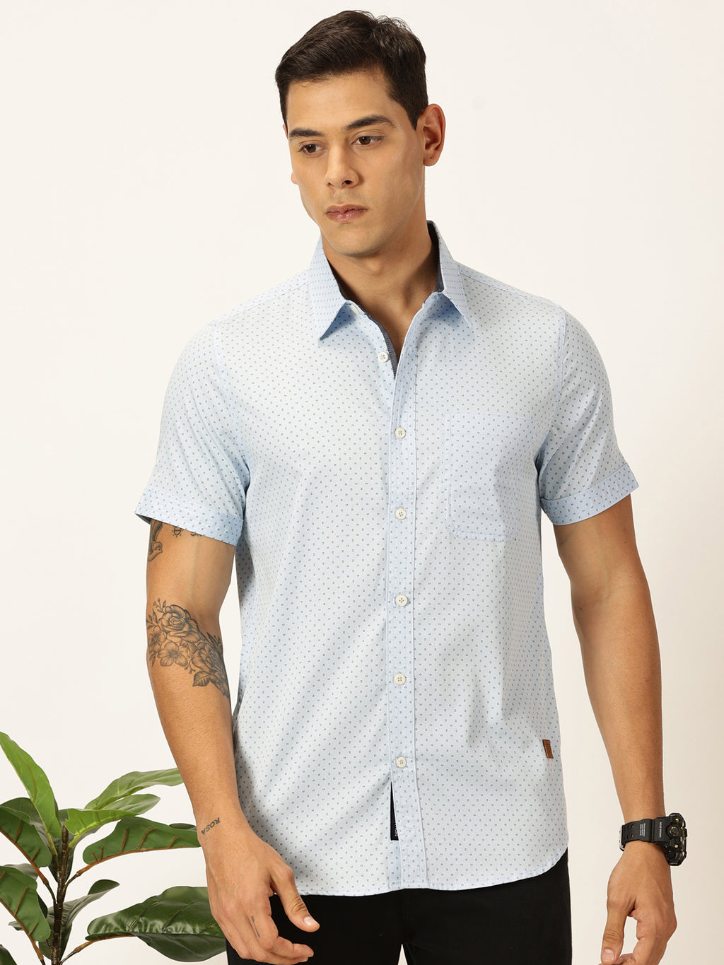 Thomas Scott Men Sky Blue Premium Gingham Checks Opaque Checked Casual Shirt