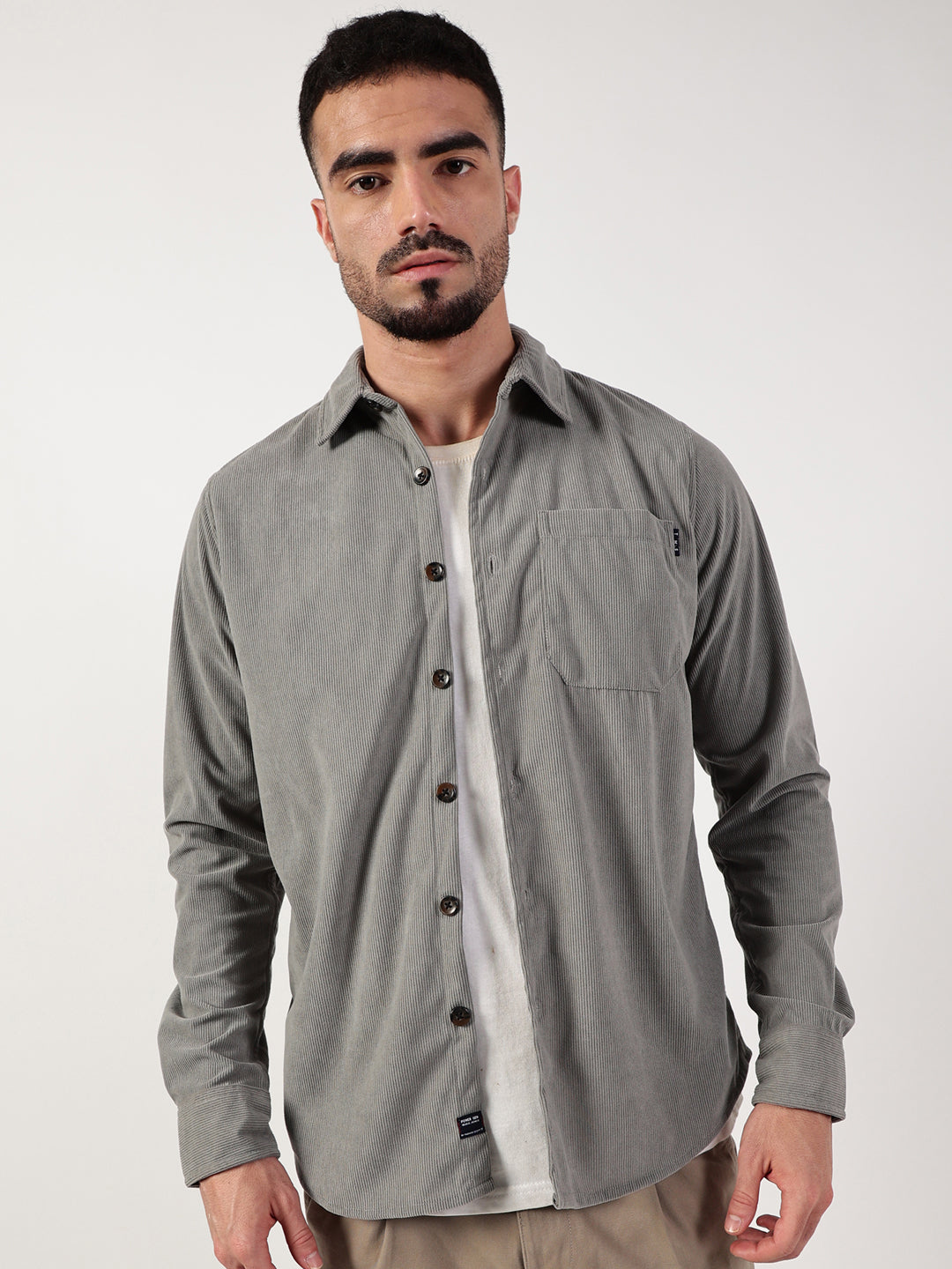 Thomas Scott Men Grey Premium Spread Collar Textured Relaxed Fit Casual Shirt