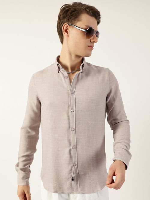 Thomas Scott Men Light Grey Classic Button-Down Collar Solid Slim Fit Casual Shirt