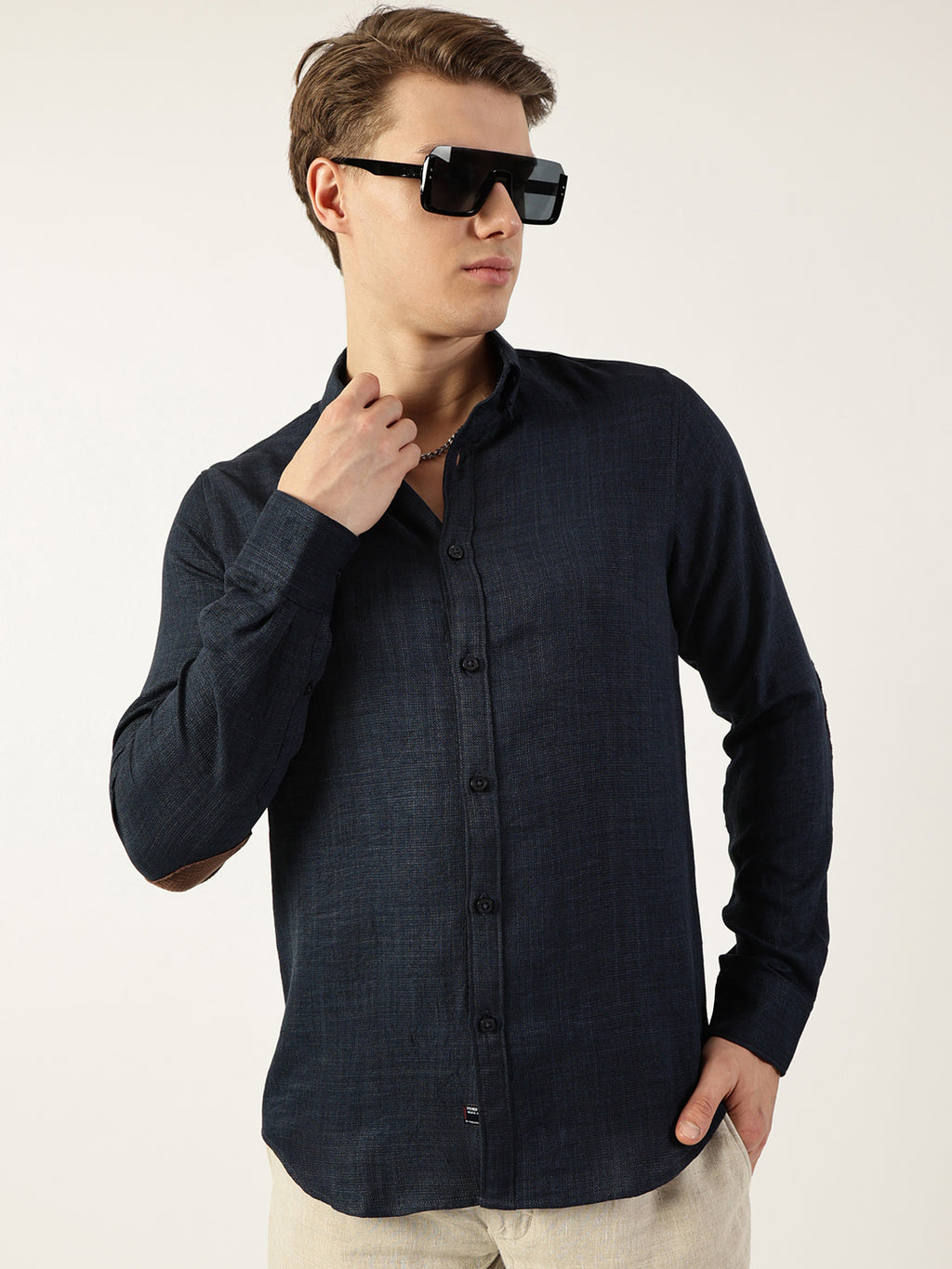 Thomas Scott Men Navy Classic Button-Down Collar Solid Slim Fit Casual Shirt