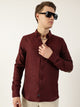 Wine Classic Button-Down Collar Solid Slim Fit Casual Shirt For Men