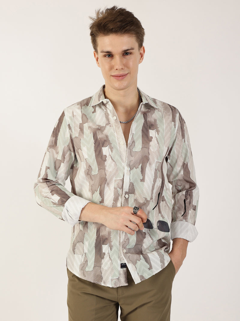 Thomas Scott Men Pista Premium Slim Fit Opaque Printed Casual Shirt