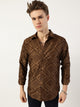 Thomas Scott Men Brown Premium Spread Collar Graphic Printed Slim Fit Casual Shirt