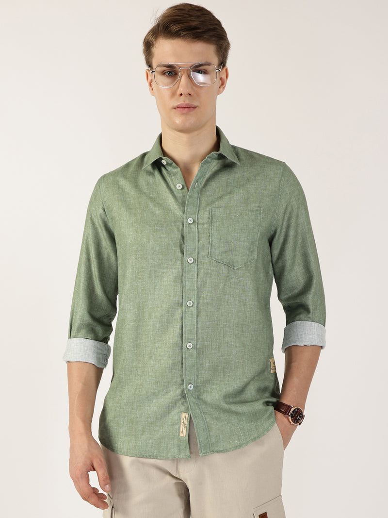 Thomas Scott Men Green Premium Slim Fit Opaque Casual Shirt