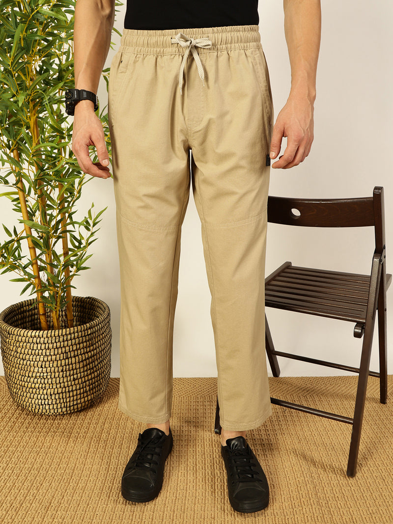 Thomas Scott Men Fawn Smart Regular Fit Mid-Rise Pleated Cotton Trouser