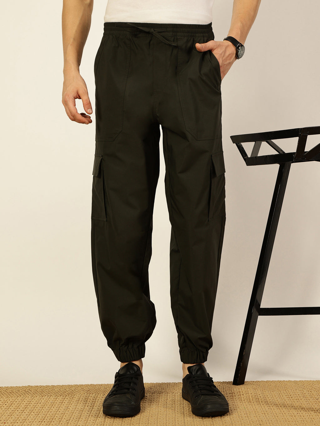 Thomas Scott Men Smart Loose Fit Easy Wash Cargos Trousers