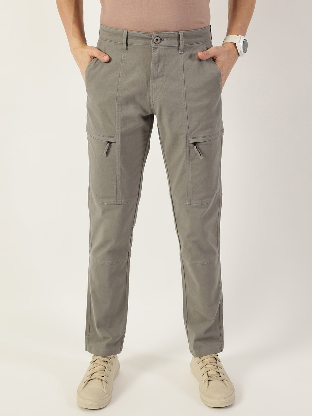 Thomas Scott Men Grey Smart Easy Wash Regular Fit Mid-Rise Cargos