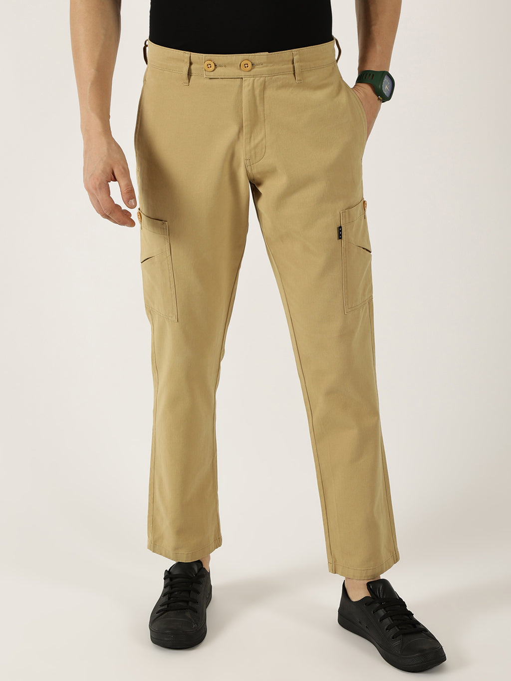 Thomas Scott Men Beige Pure Cotton Smart Straight Fit Easy Wash Mid-Rise Trousers
