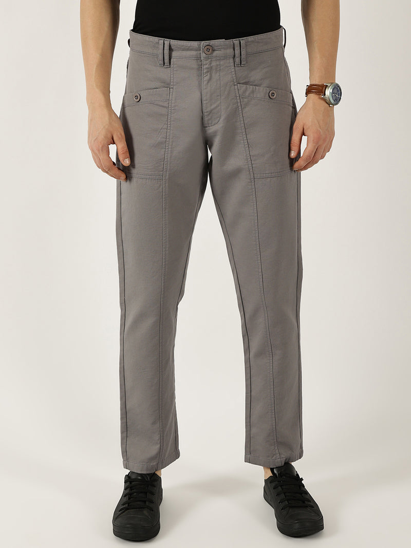 Thomas Scott Men Dark Grey Smart Easy Wash Cargos Trousers