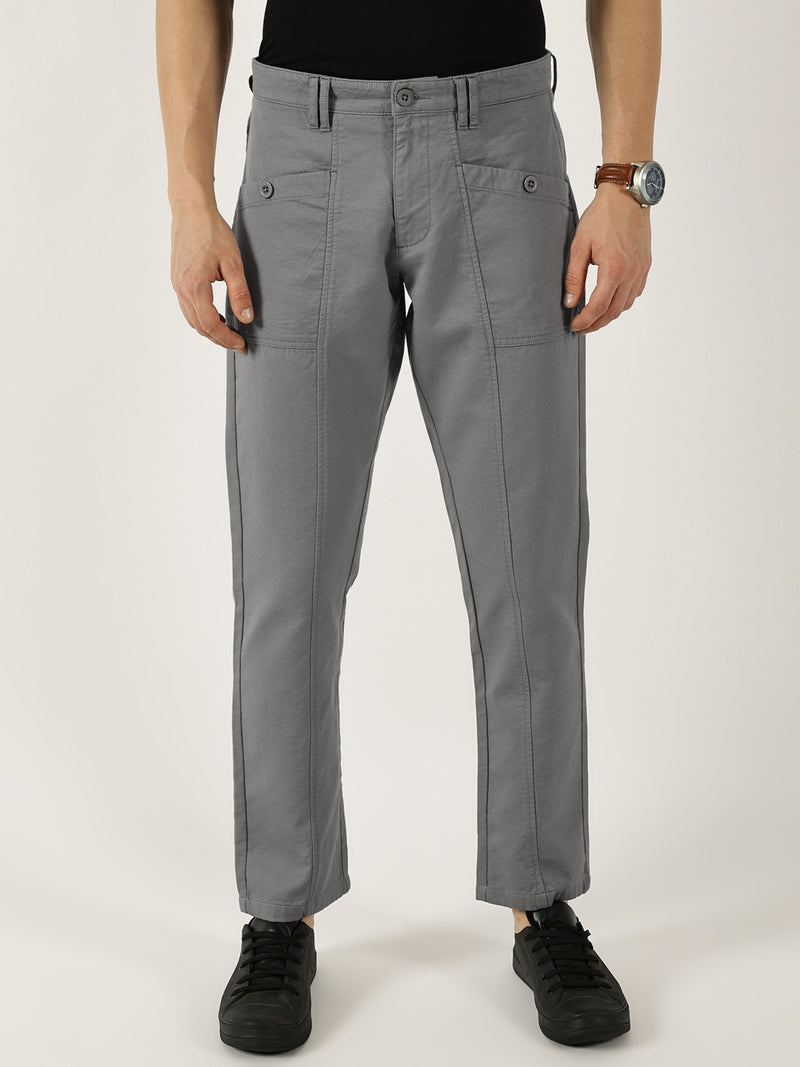 Thomas Scott Men Grey Smart Easy Wash Cargos Trousers