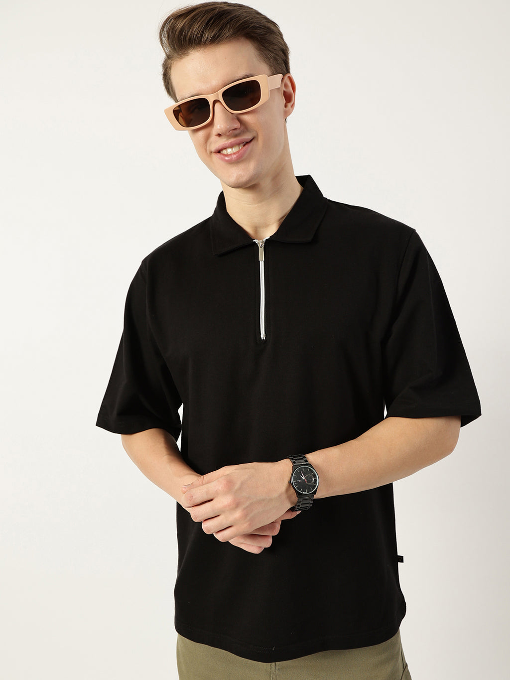 Thomas Scott Men Black Polo Collar Bio Finish T-shirt