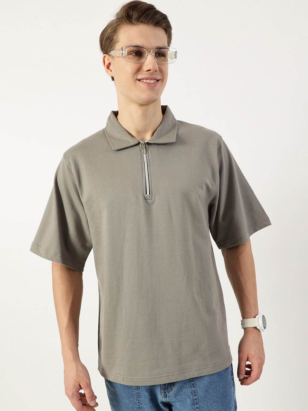Thomas Scott Men Light Grey Polo Collar Bio Finish T-shirt