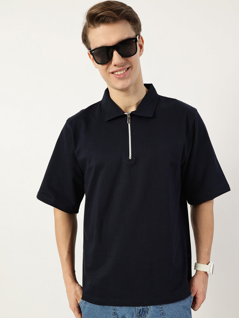 Thomas Scott Men Navy Blue Polo Collar Bio Finish T-shirt