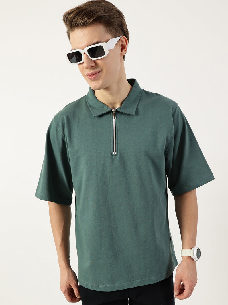 Thomas Scott Men Sea Green Polo Collar Bio Finish T-shirt