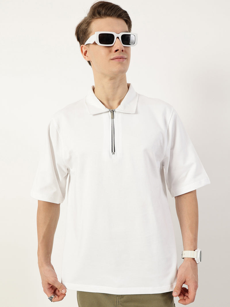 Thomas Scott Men White Polo Collar Bio Finish T-shirt