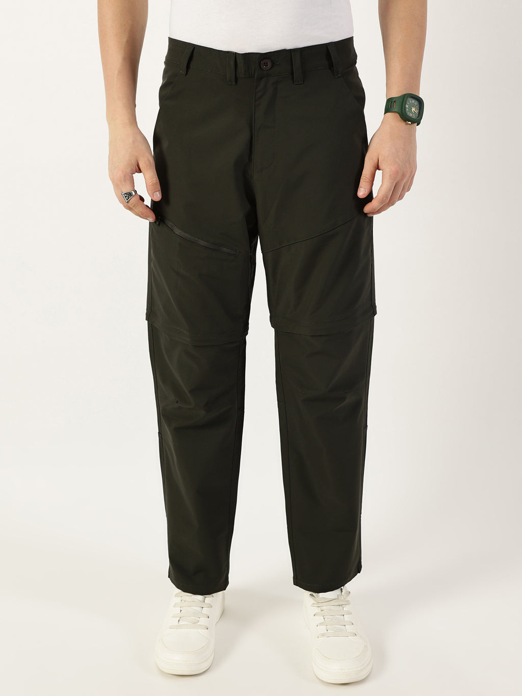 Thomas Scott Men Dark Grey Relaxed Straight Fit Convertible Trousers