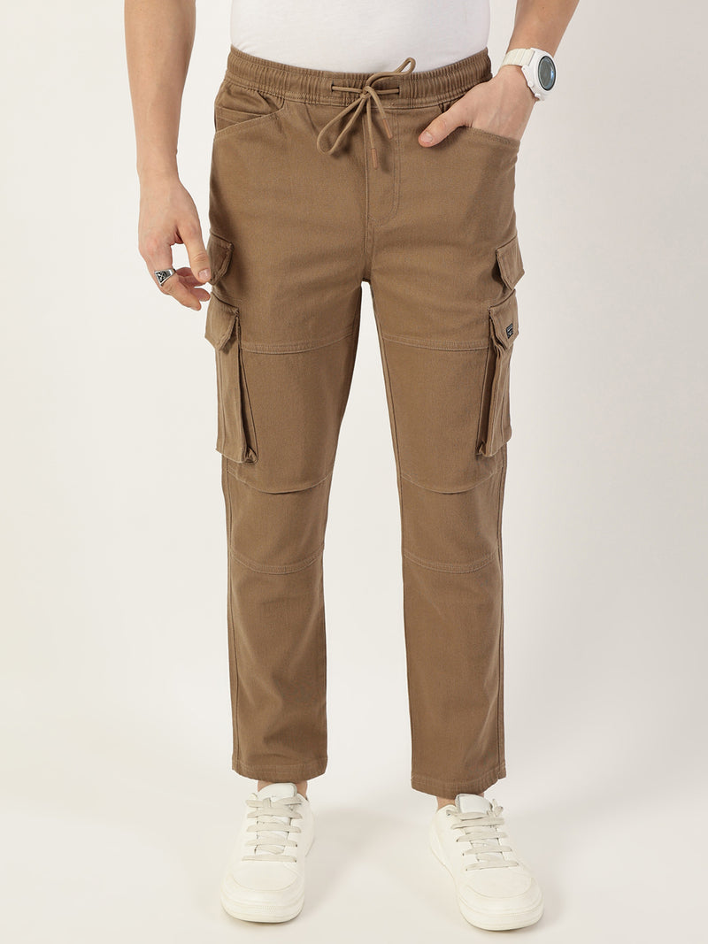 Thomas Scott Men Khaki Relaxed Straight Fit Cargos Trousers