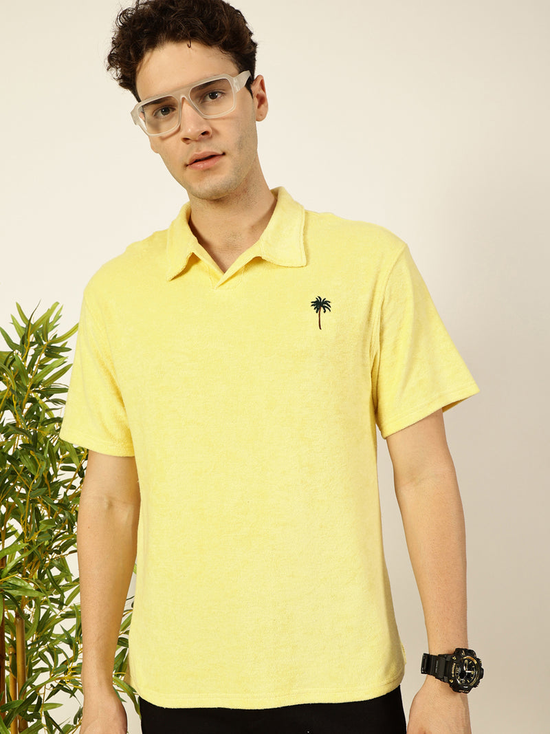 Thomas Scott Men Yellow Solid Polo Collar Cotton Relaxed Fit T-Shirt
