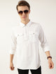 White Classic Spread Collar Solid Cotton Casual Shirt For Men