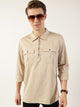 Beige Classic Spread Collar Solid Cotton Casual Shirt For Men