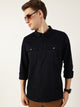 Navy Classic Spread Collar Solid Cotton Casual Shirt For Men