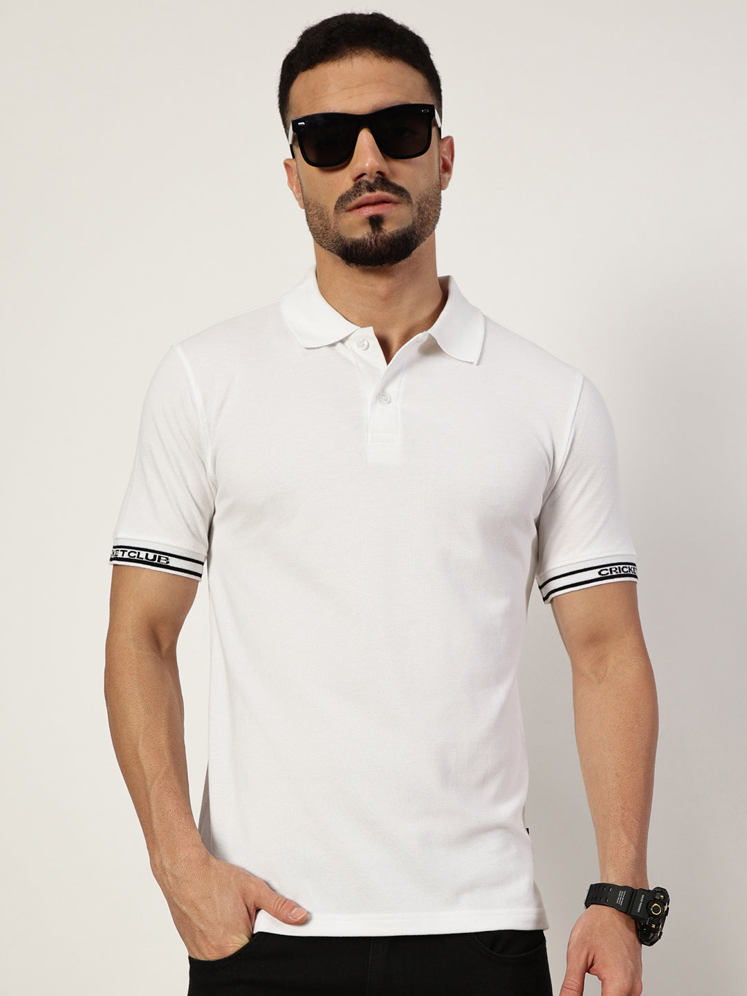 Thomas Scott Men White Polo Collar Pockets T-shirt