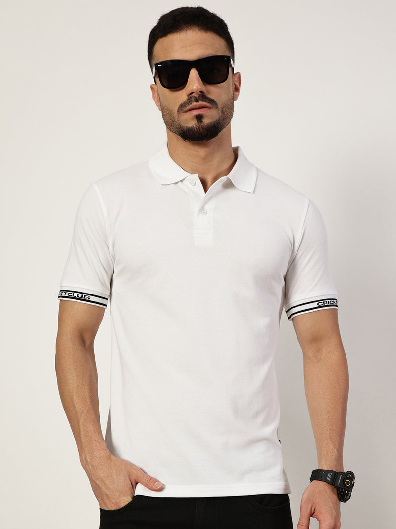 Thomas Scott Men White Polo Collar Pockets T-shirt