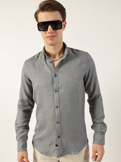 Thomas Scott Men Grey Classic Button-Down Collar Solid Slim Fit Casual Shirt