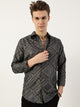 Grey Premium Spread Collar Graphic Printed Slim Fit Casual Shirt For Men