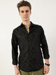 Black Premium Spread Collar Textured Slim Fit Casual Shirt For Men