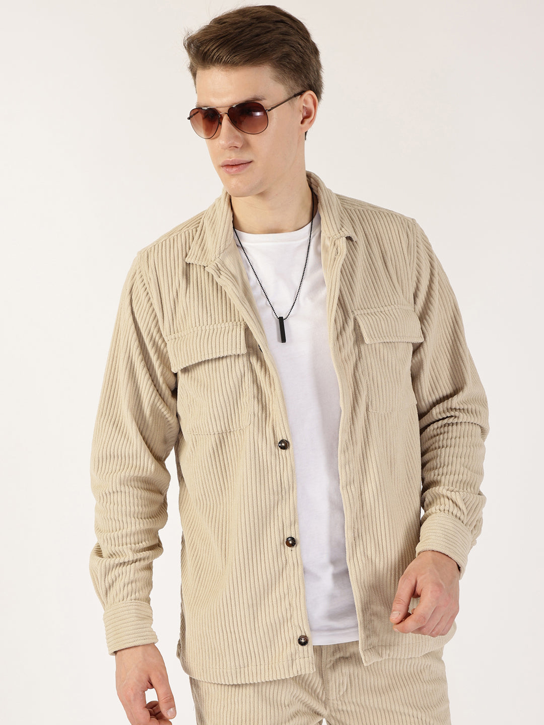 Thomas Scott Men Light Fawn Premium Opaque Casual Shirt