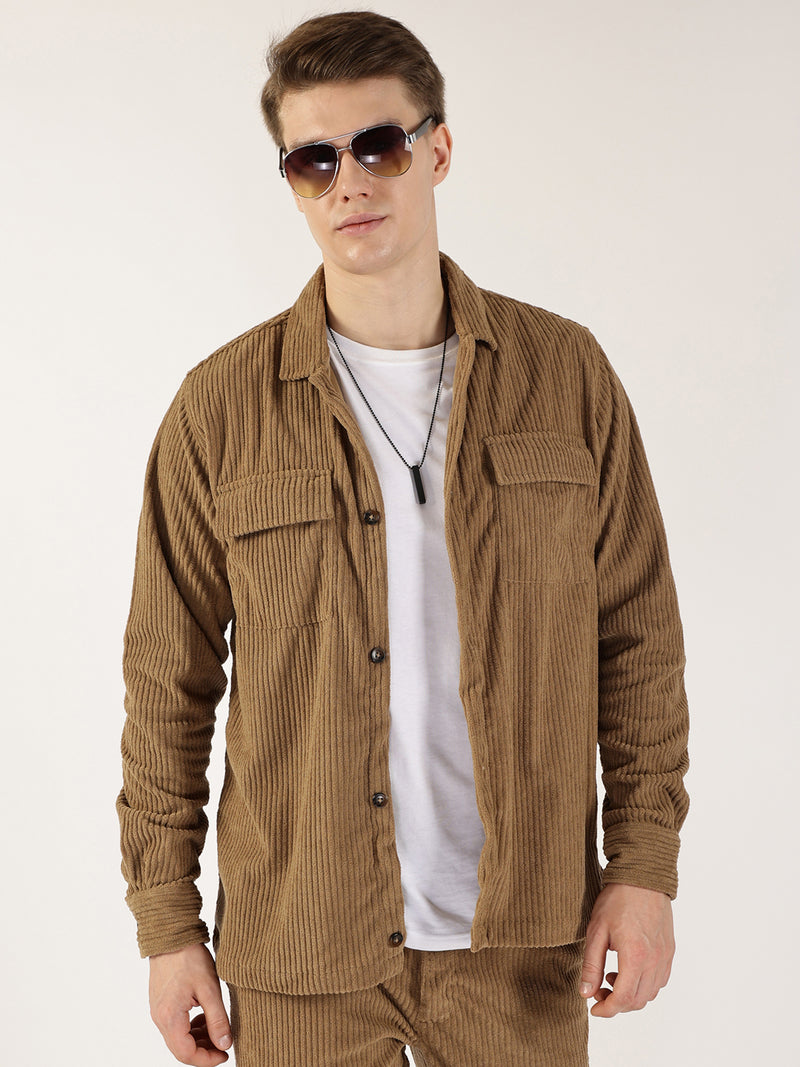 Thomas Scott Men Khakhi Premium Opaque Casual Shirt