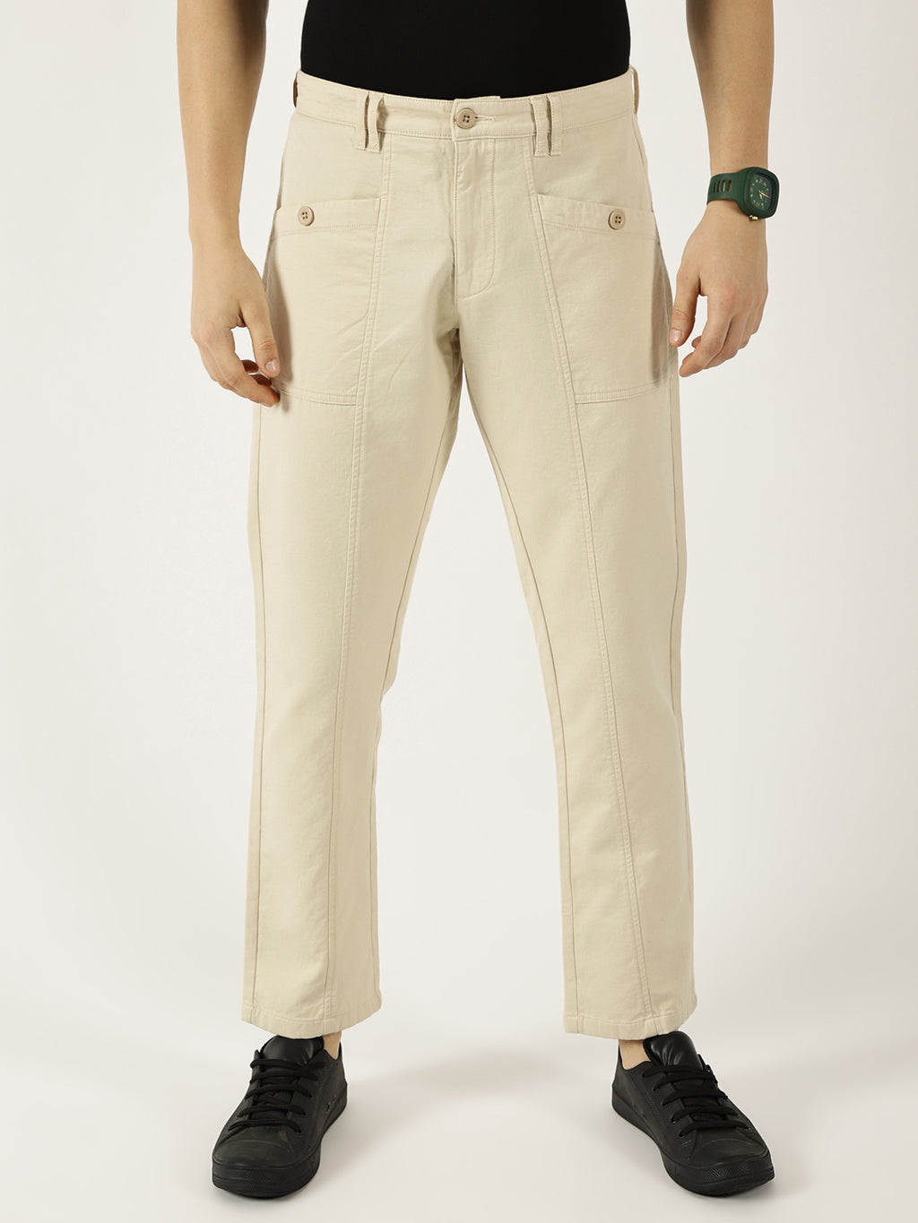 Thomas Scott Men Fawn Smart Easy Wash Cargos Trousers
