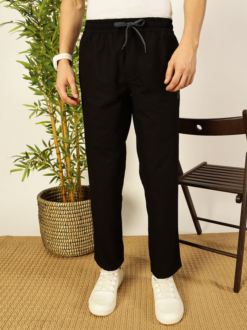 Thomas Scott Men Black Cotton Smart Regular Fit Mid-Rise Joggers