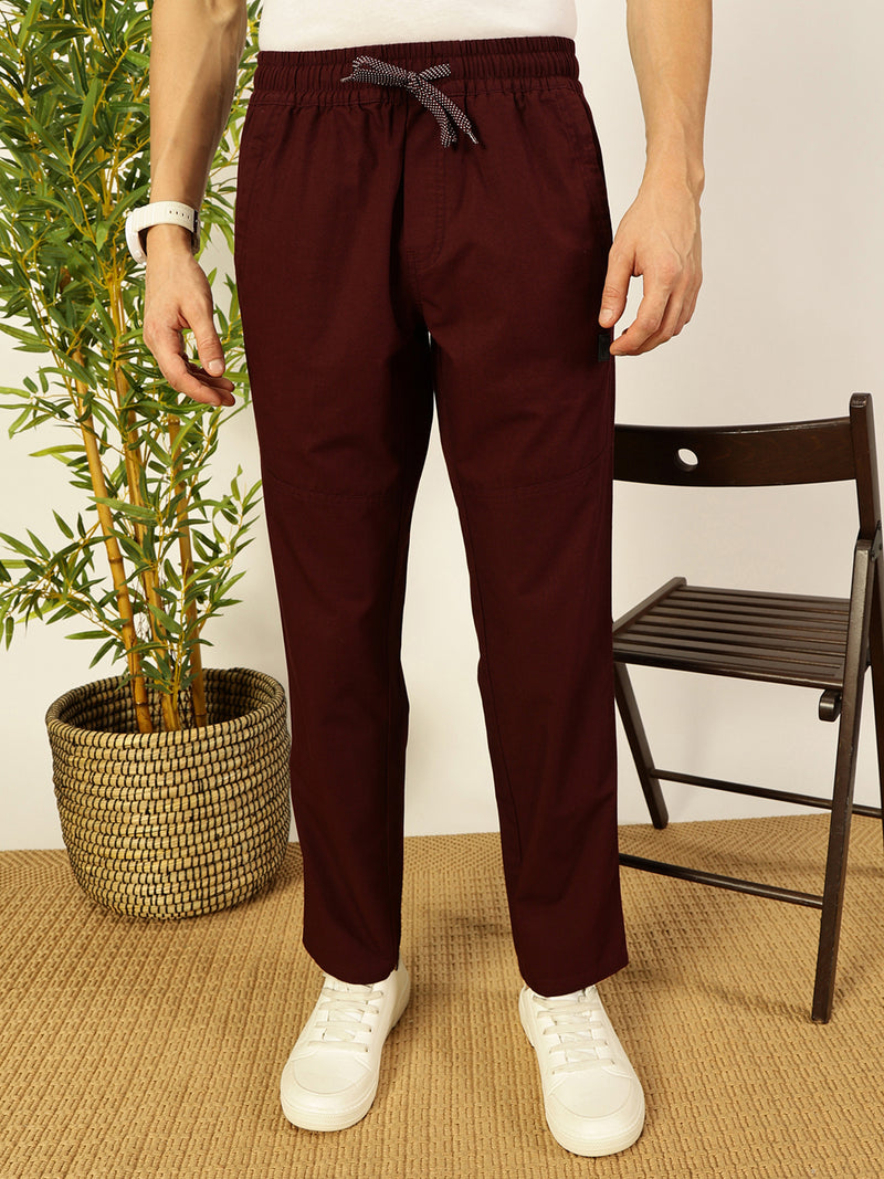 Thomas Scott Men Wine Cotton Smart Regular Fit Mid-Rise Joggers