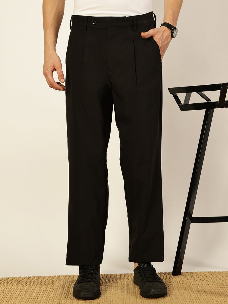 Thomas Scott Men Black Regular Fit Smart Pleated Trousers